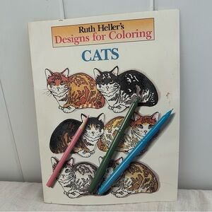 90s vintage cat coloring book Ruth Heller's Designs for Coloring cats flowers